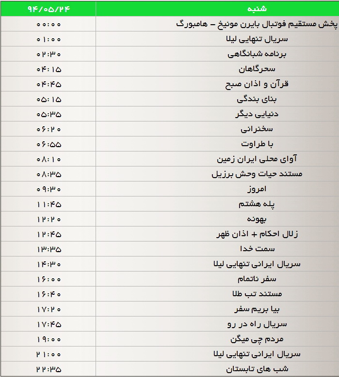 جدول پخش برنامههای شبکه سه در هفته جاری جدول پخش برنامههای شبکه سه در هفته جاری