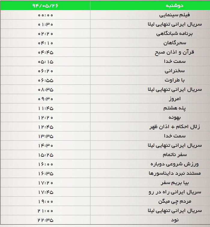 جدول پخش برنامههای شبکه سه در هفته جاری جدول پخش برنامههای شبکه سه در هفته جاری