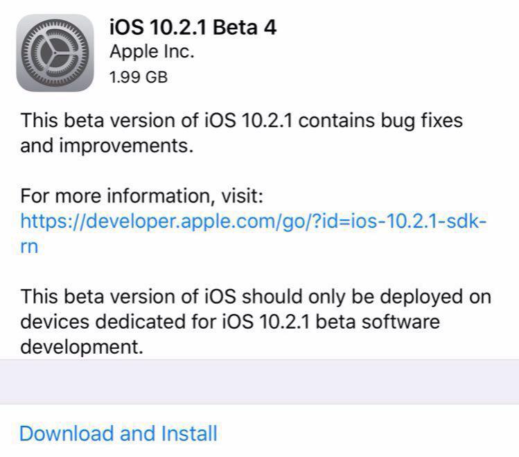 چهارمين نسخه آزمايشي از iOS 10.2.1 عرضه شد