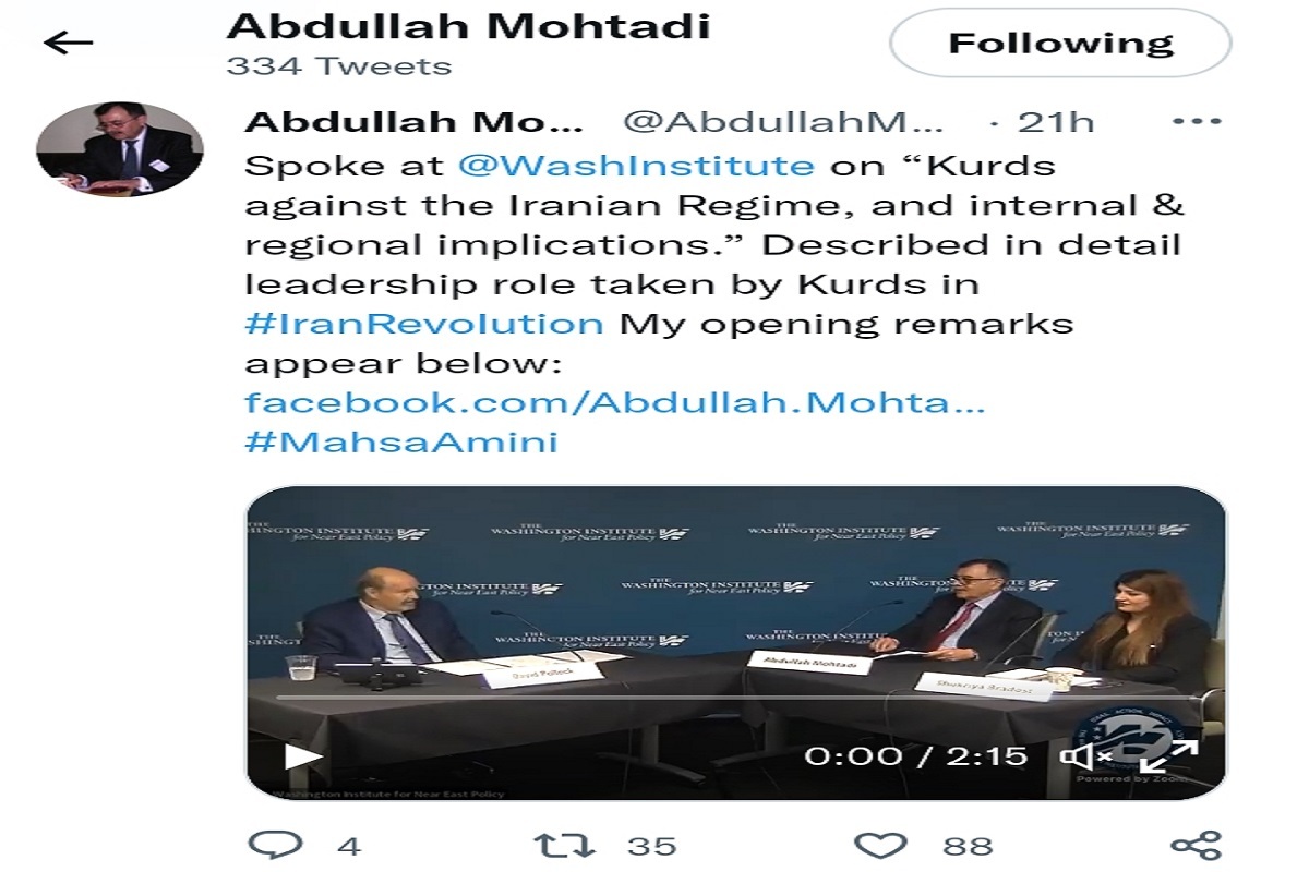 عبدالله مهتدی سرکرده گروهک تروریستی کومله در گفتگو با رووداو اقلیم کردستان: با مقامات دولتی آمریکایی در واشنگتن دیدار کردم/ اگر بخواهند ما را خلع سلاح کنند، خونریزی به پا می شود+ویدیو