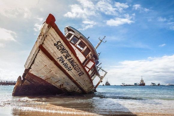  عکاس: آندرس ادواردو، تصویری از یک کشتی به گل نشسته در خط ساحلی جزیره کریستوبال 