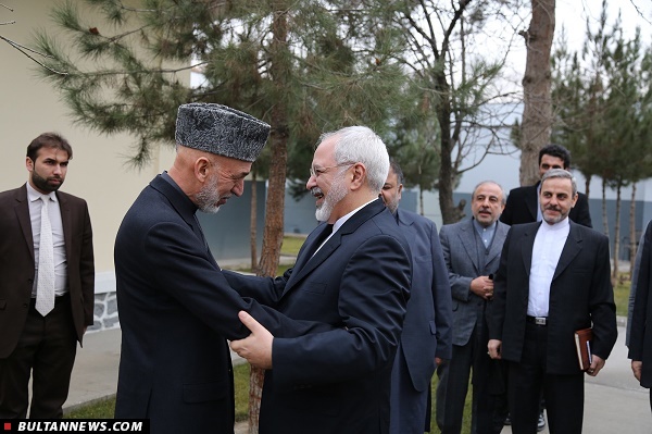 دیدار وزیر امور خارجه با حنیف اتمر مشاور امنیت ملی افغانستان و حامد کرزای رئیس جمهور سابق افغانستان