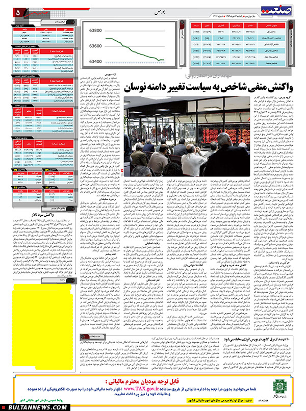 صفحه بورس روزنامه‌های 3 خرداد