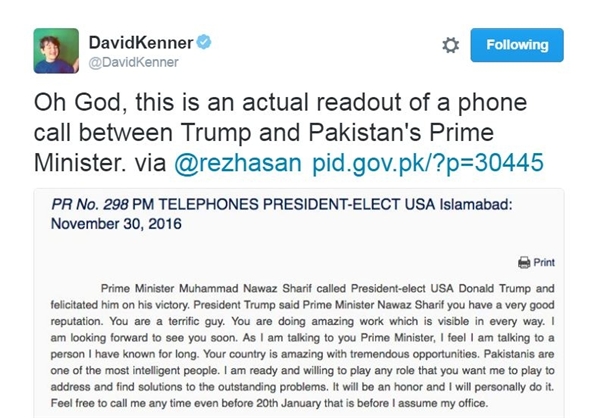 لحن عجیب ترامپ در گفت‌وگو با نوازشریف