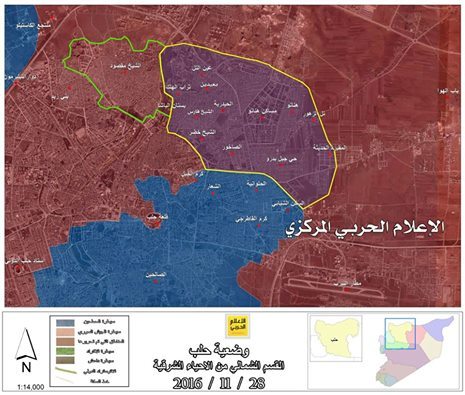 مناطقی که سوریه در حلب تحت کنترل دارد