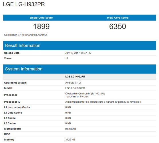 ال‌جی V30 در Geekbench رویت شد