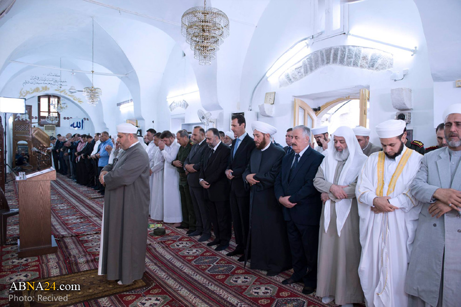 برگزاری نماز عید فطر در سوریه با حضور بشار اسد