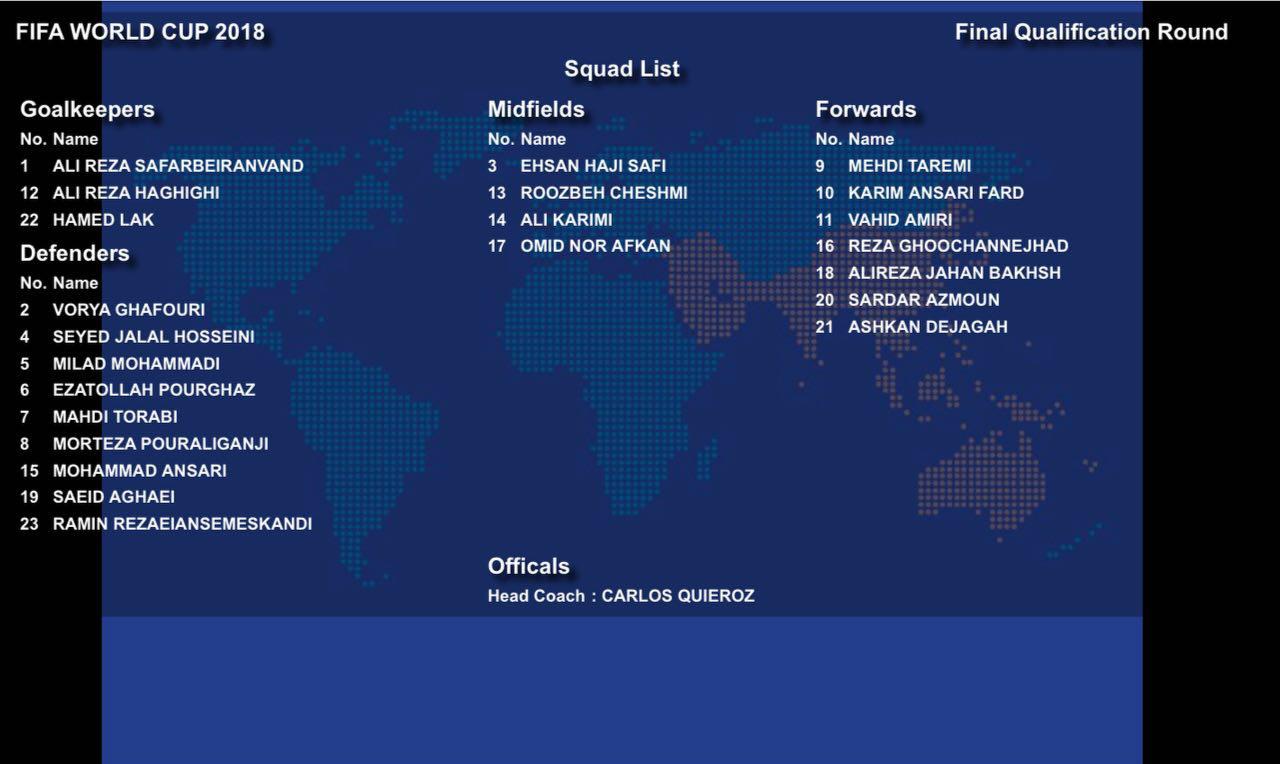 اعلام لیست تیم ملی ایران مقابل سوریه