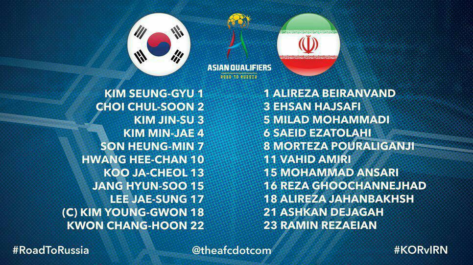 ترکیب دو تیم کره - ایران اعلام شد