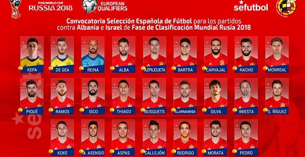 فهرست تیم ملی اسپانیا اعلام شد