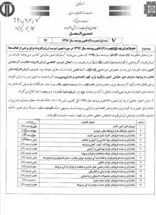 تعیین ضرایب جدید مالیات بر ارزش افزوده فروشندگان خودرو