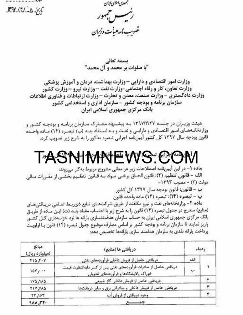 درآمد ۹۹ هزار میلیارد تومانی یارانه‌ها از کجاست؟ + سند