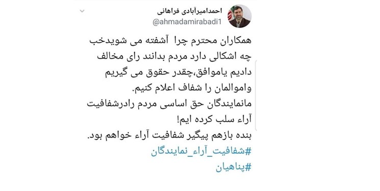 نظر امیرآبادی درباره اجرای طرح شفافیت آرای نمایندگان