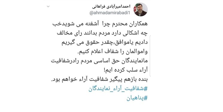 نظر امیرآبادی درباره اجرای طرح شفافیت آرای نمایندگان