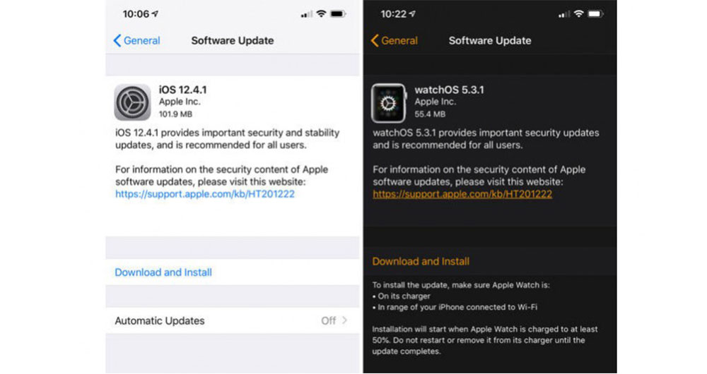 سیستم عامل iOS 12.4.1 و watchOS 5.3.1 عرضه شد