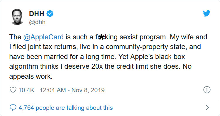 صادر کننده اپل کارت به تبعیض جنسیتی متهم شد