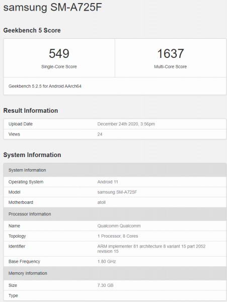 سامسونگ Galaxy A72 4G در گیک بنچ خودنمایی کرد سامسونگ Galaxy A72 4G در گیک بنچ خودنمایی کرد