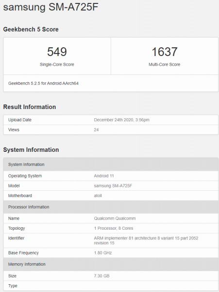 سامسونگ Galaxy A72 4G در گیک بنچ خودنمایی کرد