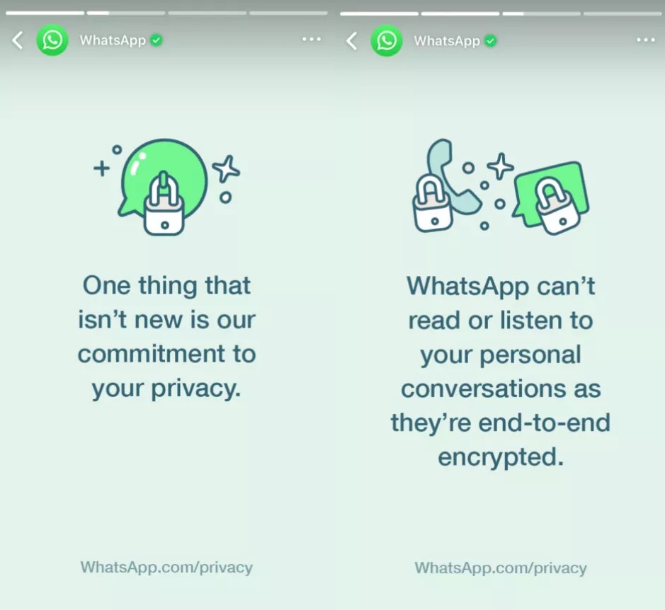 واتس‌اپ با پیام‌های استاتوس از تعهدش به حفظ حریم خصوصی کاربران خبر می‌دهد