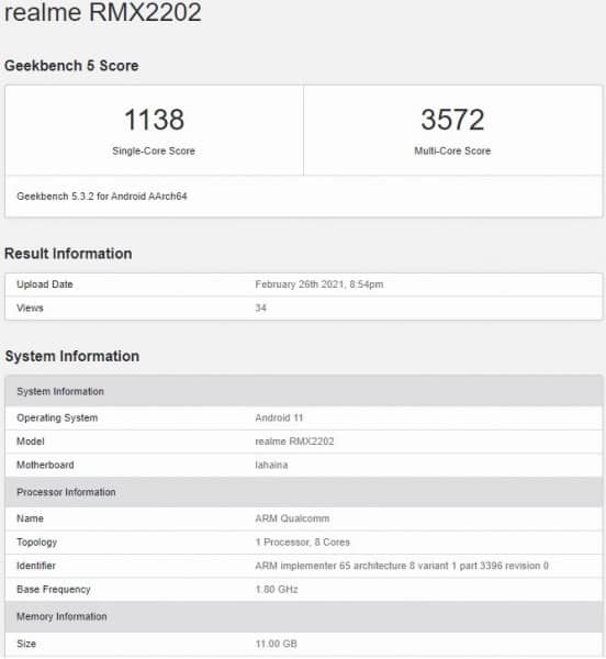 گوشی ریلمی جی تی ۵G در Geekbench دیده شد