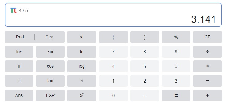 گرامیداشت روز جهانی عدد پی در ماشین حساب گوگل
