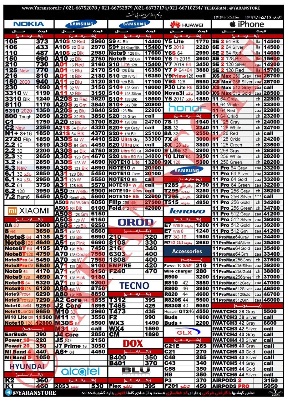 لیست قیمت گوشی
