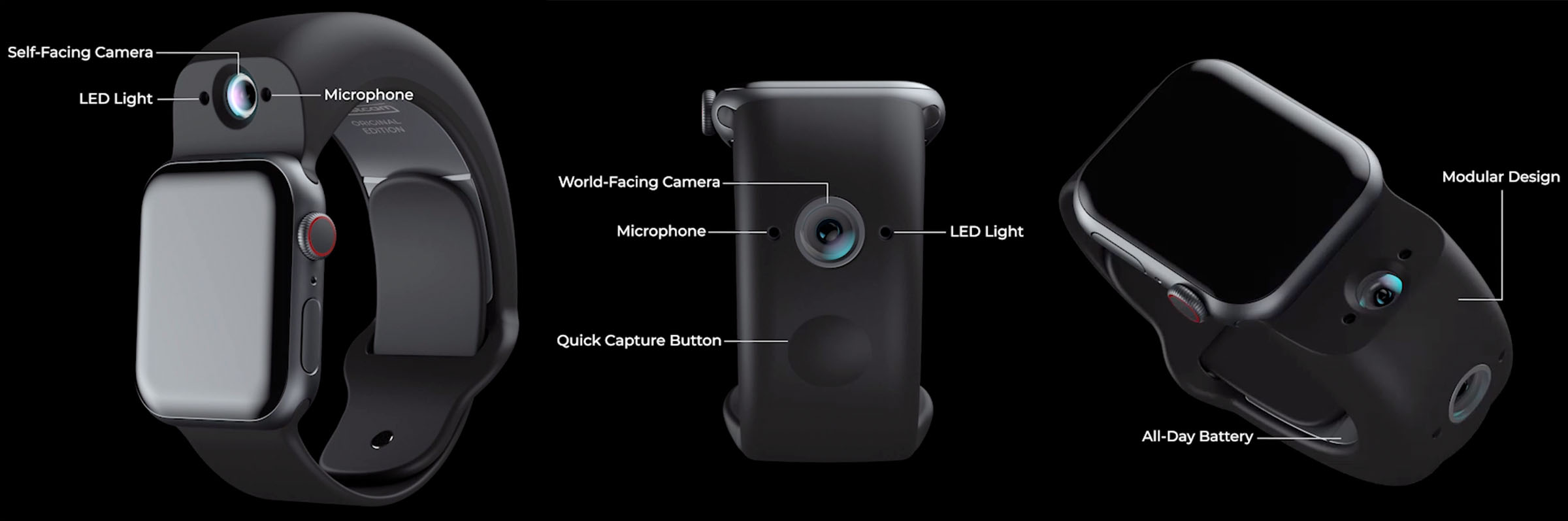 بند اپل واچ Wristcam با دوربین دوگانه و باتری داخلی معرفی شد