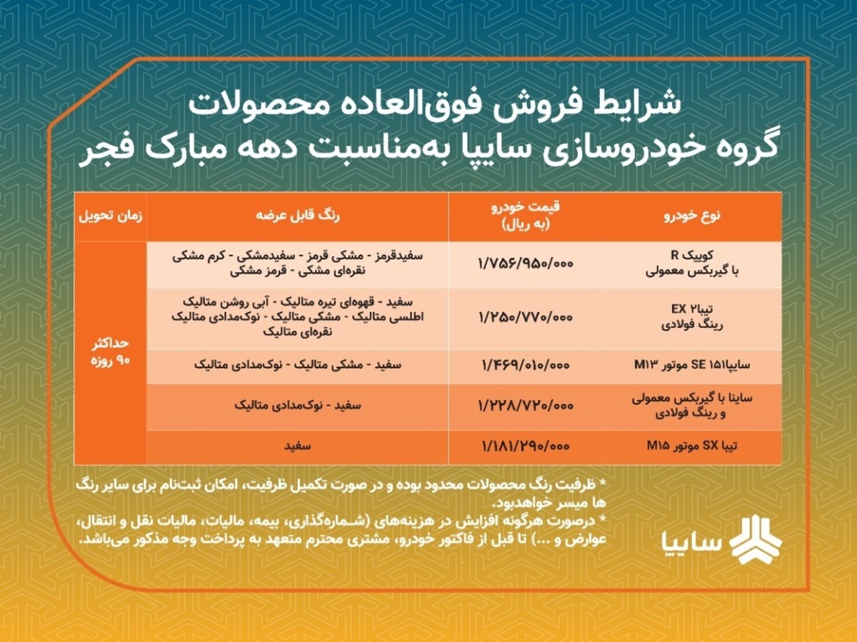 فروش فوق العاده محصولات سايپا از فردا