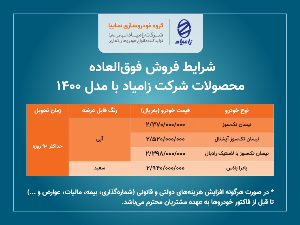 فروش فوق العاده محصولات زامیاد از امروز