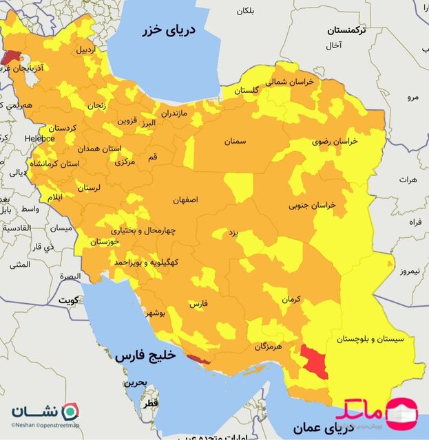 آخرین نقشه رنگ‌بندی کرونا در کشور