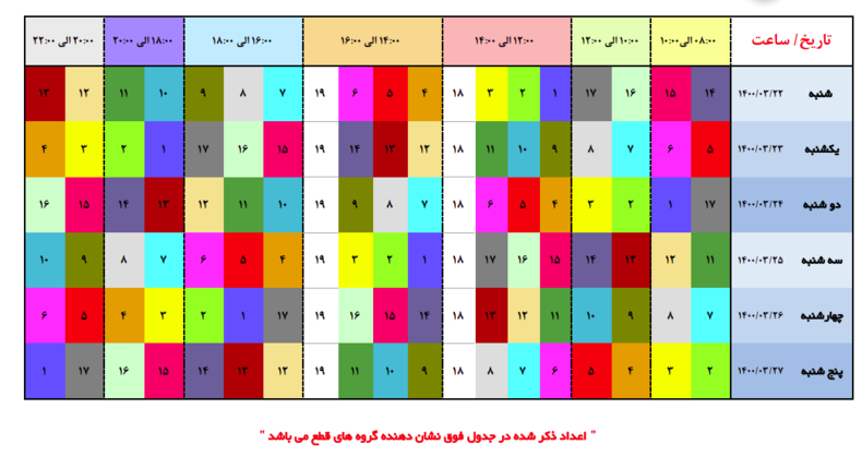 زمانبندی قطع برق در مناطق مختلف پایتخت از ساعت ۱۲ تا ۱۴