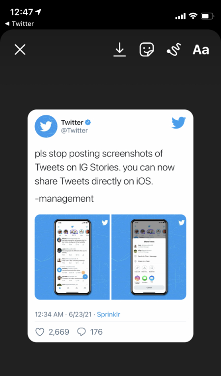 اشتراک‌گذاری توییت در استوری‌های اینستاگرام برای کاربران iOS ممکن شد