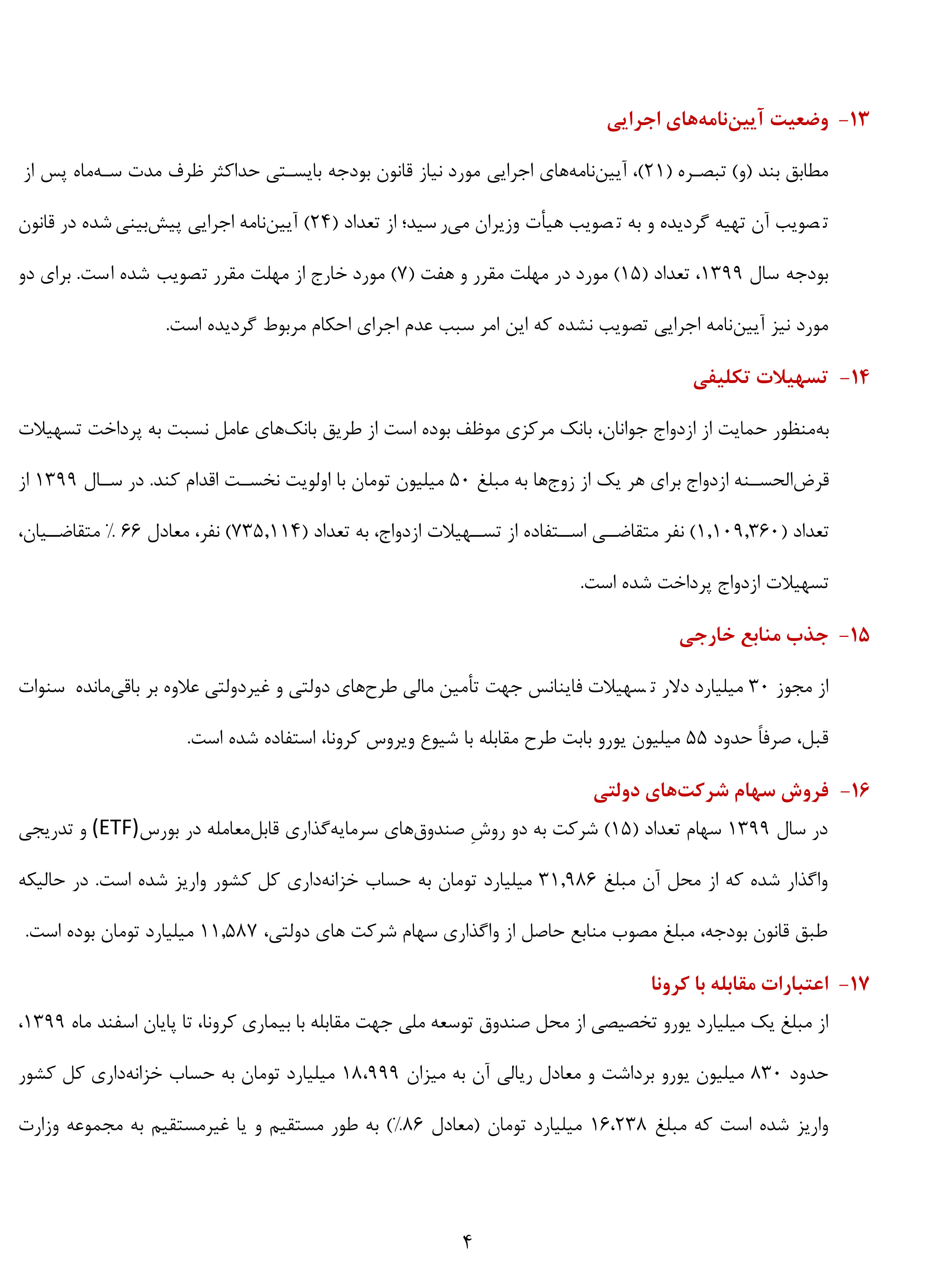 ۲۱ یافته‌ی مهم از گزارش تفریغ بودجه سال ۱۳۹۹ کل کشور/ حدود 830 میلیون یورو برای مقابله با کرونا برداشت‌شده است