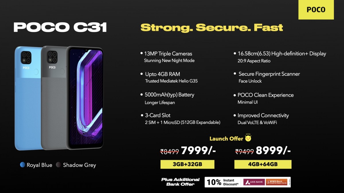 پوکو C31 با پردازنده هلیو G35 و قیمت پایه ۱۱۵ دلار معرفی شد
