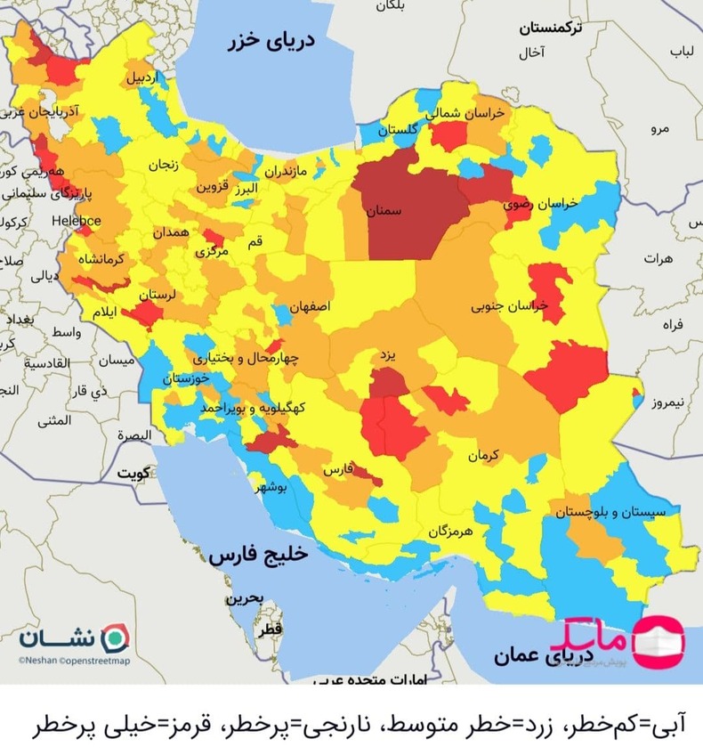 افزایش شهرستان‌های قرمز کرونا به ۳۳ و زرد‌شدن وضعیت تهران