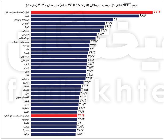 وزارت رفاه: ۷۷ درصد جوانان نه شاغلند نه محصل!