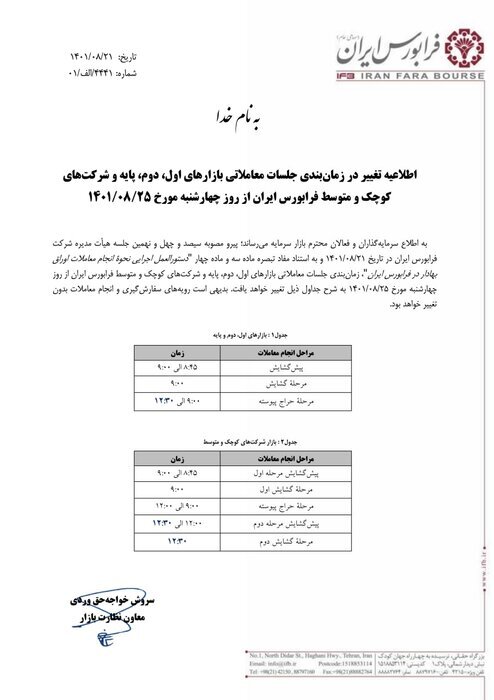 ساعت معاملات فرابورس به روال سابق باز می‌گردد