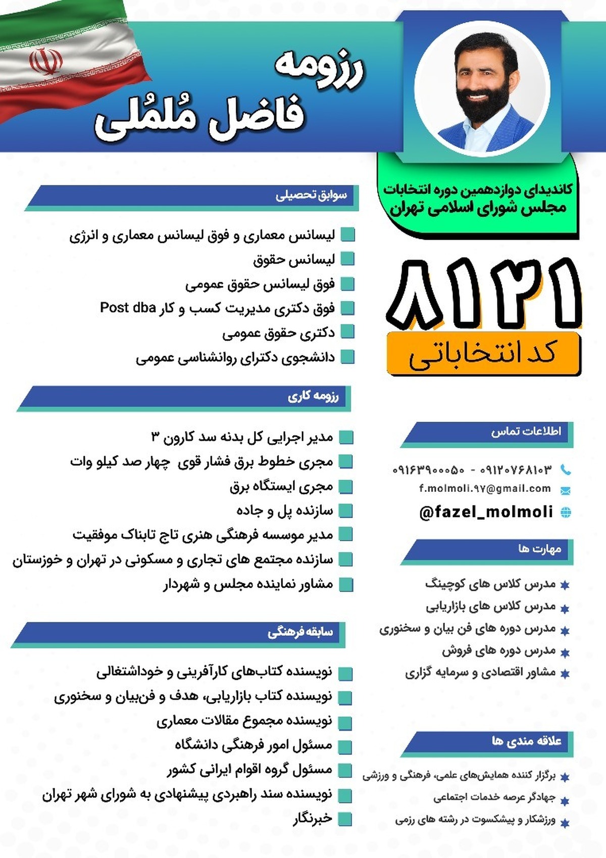 رزومه فاضل مُلمُلی سر لیست اصولگرایان