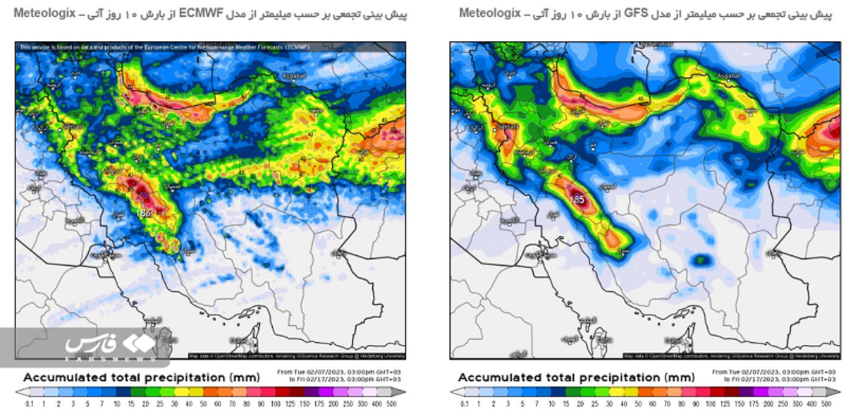 روایت مدل‌های جهانی از بارش 10 روز آینده ایران