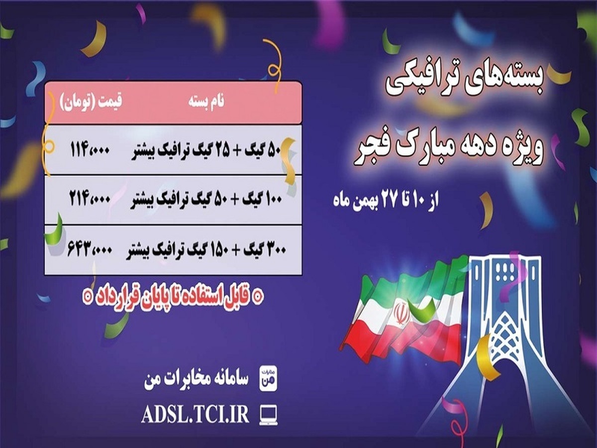 ارائه بسته‌های اینترنت ویژه دهه فجر با ۵۰ درصد حجم اضافه