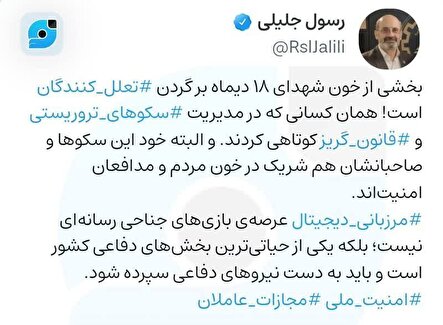 عضو شورای عالی فضای مجازی: تعلل در مدیریت سکوهای قانون‌گریز، در خون شهدای ۱۸ دی‌ماه سهیم است