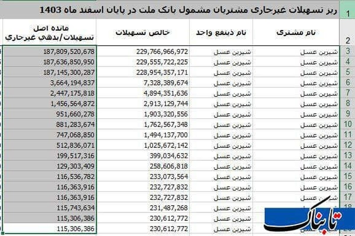 رونمایی از فهرست بدهکاران کلان بانک ملت/از چای دبش تا شیرین عسل!