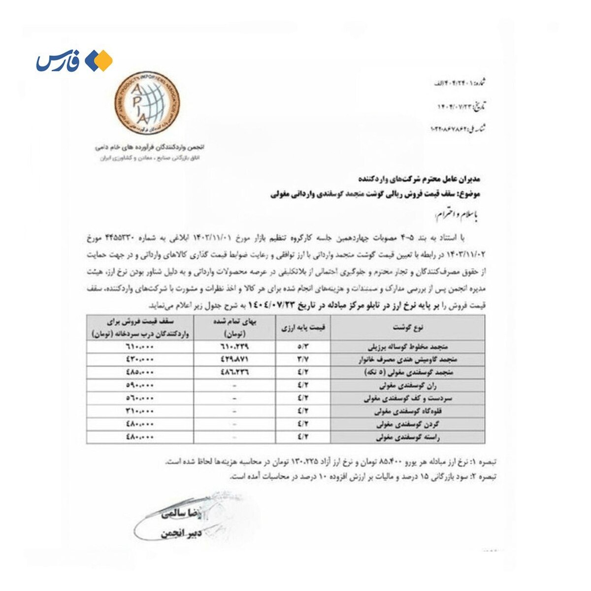 قیمت انواع گوشت وارداتی تنظیم بازاری چقدر است؟