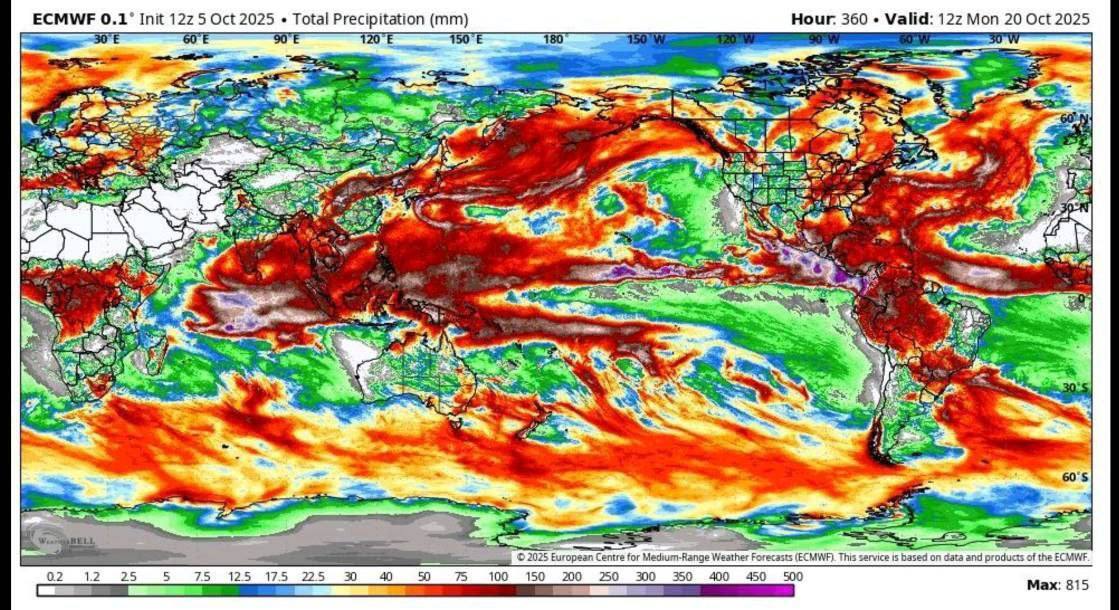این نقشه بارندگی یک ماه اخیر جهان است