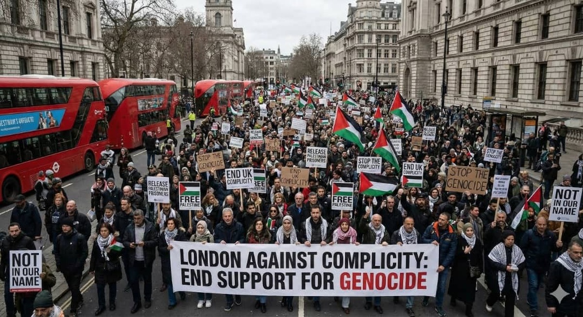 هزاران معترض خواستار پایان حمایت بریتانیا از «نسل‌کشی» و آزادی زندانیان فلسطینی شدند
