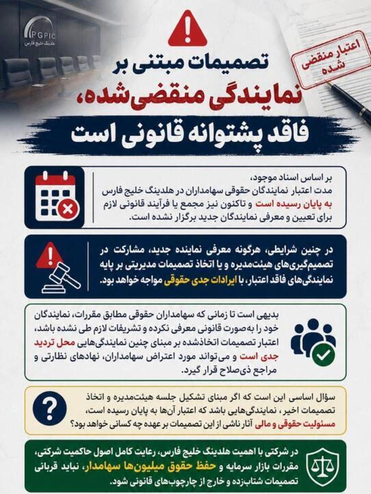 جنجال تازه در هلدینگ خلیج فارس؛ اسناد دیوان عدالت اداری و پایان اعتبار نمایندگی‌ها معادلات را برهم زد