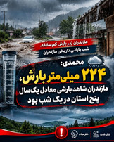 آسمان برای مازندران سنگ تمام گذاشت؛ ۲۲۴ میلی‌متر باران در یک شب