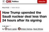 CNN: ترامپ توافق هسته‌ای عربستان را کمتر از ۲۴ ساعت پس از امضا برهم زد